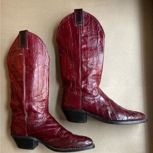 Vintage Women’s Oxblood Red Eel Skin Resoled Cowboy Boots Size 8 B